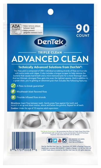 Флоc-зубочистки DenTek Triple Clean Floss Picks потрійне очищення, 90 шт. | Зображення 1