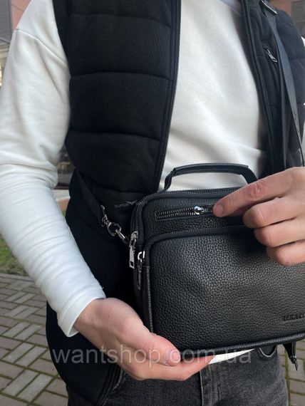 Кожаная  мужская сумка с клапаном Tiding Bag черная из натуральной кожи | Зображення 9
