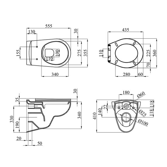 Унітаз підвісний безобідковий Kroner Oker WHI533536 RIMLESS з сидінням (KO533536WHIR) | Зображення 1