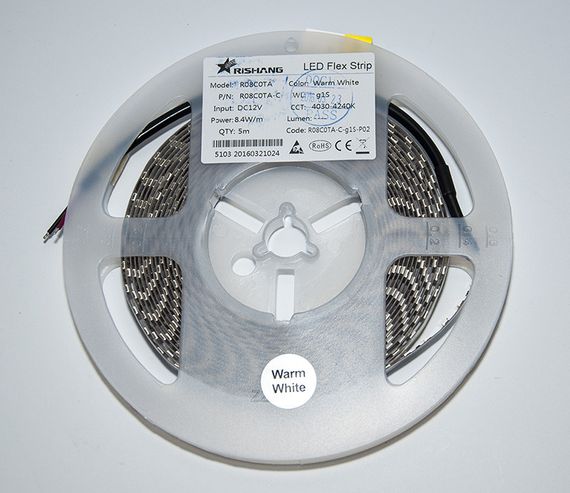 Світлодіодна стрічка тепло-біла 2835-120-IP20-WW-8-12 R08C0TA-C 3000K CRI80 RISHANG PREMIUM | Зображення 5