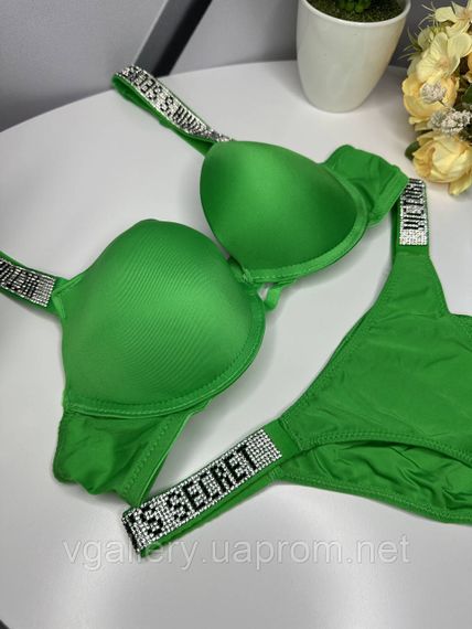 Комплект Victoria's Secret Very Sexy Push-up Bra & Rhinestone Shine Original, комплект зі стразами, Зелений, 80C | Зображення 3