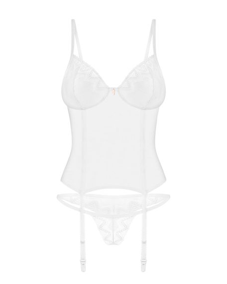 Корсет Obsessive Alissium corset & thong, XL/2XL, гибкие косточки, открытая спина, стринги в комплек | Зображення 5