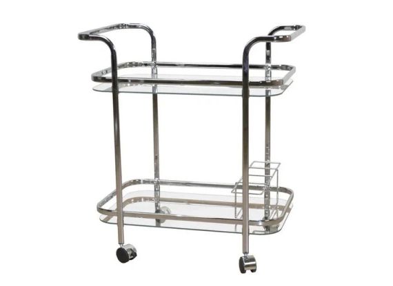 Столик сервірувальний на коліщатках скляний хромований Onder Mebli 69120C08 з підставкою для вина | Зображення 1