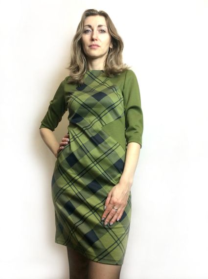 Оливкова сукня комбі П175