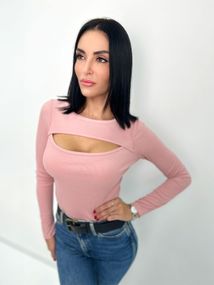 Женская кофта с вырезом на груди в рубчик GF4100 цвет фрезовый, размер 46