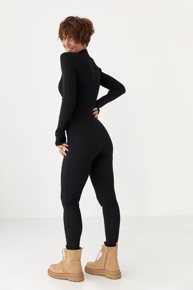 Трикотажний комбінезон в рубчик - чорний цвет, ONE SIZE (є розміри) | Зображення 1