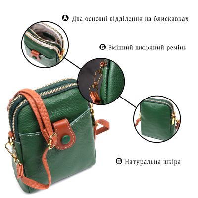 Сумка Vintage Трапеція з натуральної шкіри Зелена (22268) | Зображення 9
