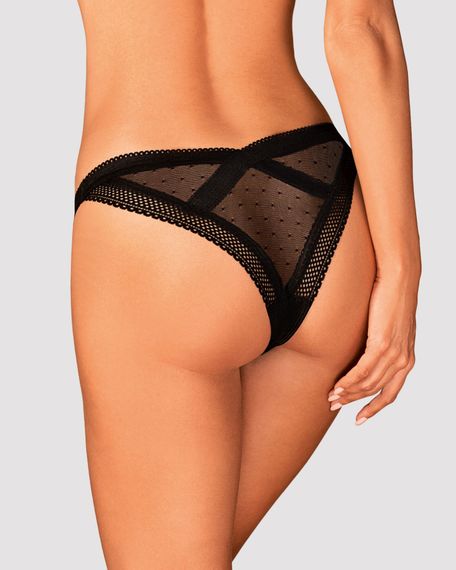(SALE) Кружевные трусики с заниженной талией Obsessive Estiqua panties M/L, черные | Зображення 1