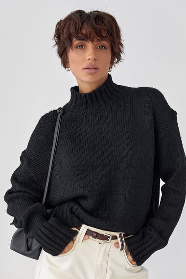 Однотонний в'язаний светр вільного фасону - чорний цвет, ONE SIZE (є розміри)