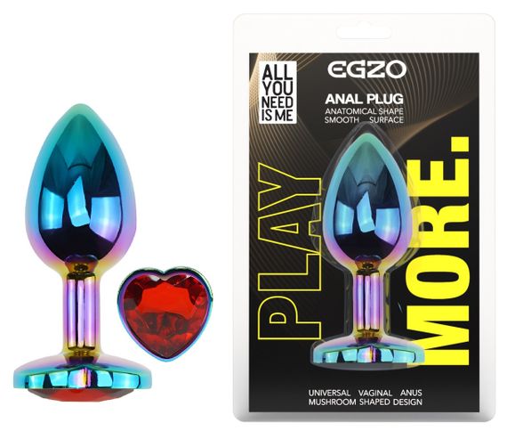 Анальна пробка з кристалом EGZO - Multicolor Heart Plug Red size S Sex Aura