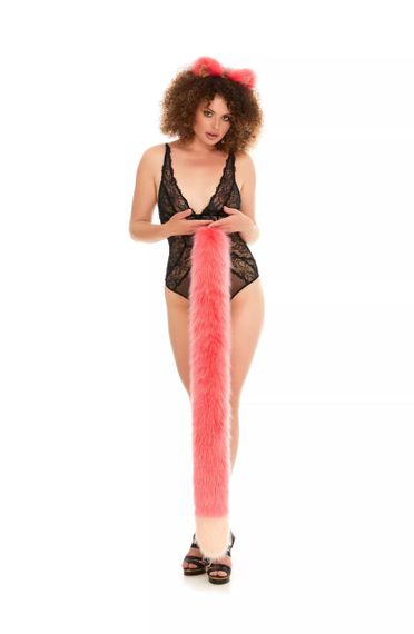 Анальний хутряний хвіст без пробки, Яскраво-рожевий з персиковим кінчиком, OKOVA 100 см. sexstyle | Зображення 5