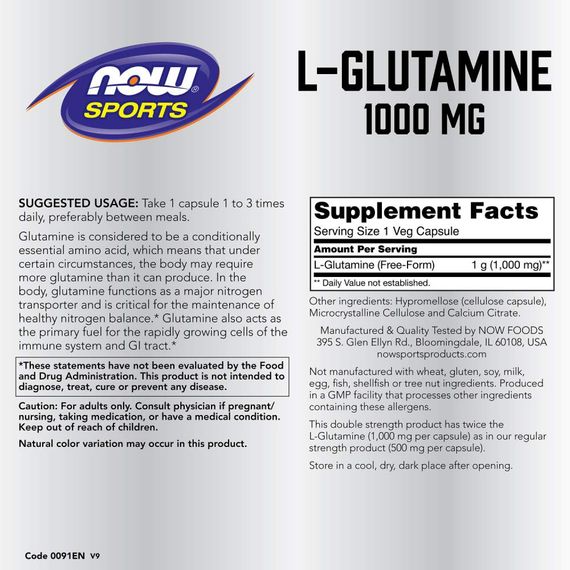 Глютамин NOW Foods L-Glutamine 1000 mg 240 vcaps | Зображення 1