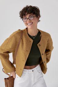 Коротке вовняне пальто - світло-коричневий цвет, ONE SIZE (є розміри)