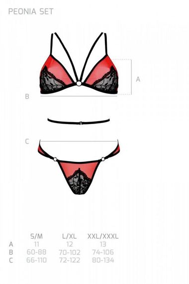 Комплект білизни Passion PEONIA SET XXL/XXXL red, бра, трусики | Зображення 6