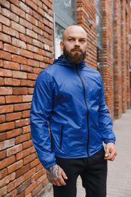 Мужская ветровка на молнии с капюшоном подкладка сетка цвет синий, размер L  BD0024