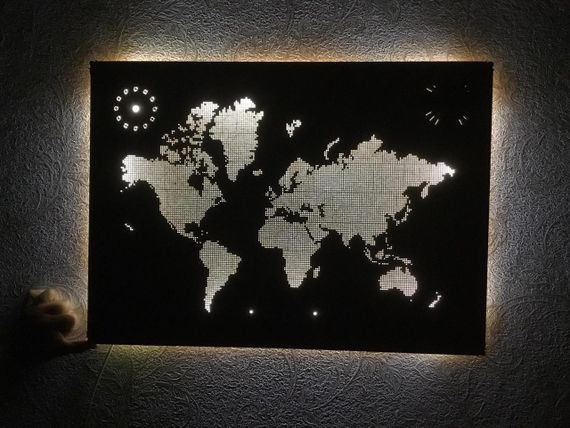 Карта мира  картина с  LED-подсветкой