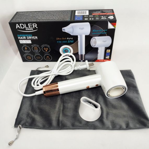 Електричний фен для укладання Adler AD 2272 1800Вт, Сучасний фен для волосся, Електрофен з насадками QV-71 | Зображення 2