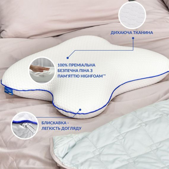 Подушка ортопедическая MEMORY FOAM IDEIA Бабочка 58х50х12 см с эффектом памяти и наволочкой в комплекте | Зображення 4