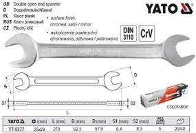 Ключ рожковый рижковий CrV М=25х28 l=270 мм YATO Польща YT-0377