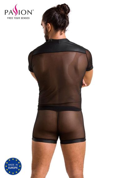 Комплект сетчатого мужского белья Passion 052 SET MICHAEL L/XL black, рубашка, боксеры, заклепки sexstyle | Зображення 5
