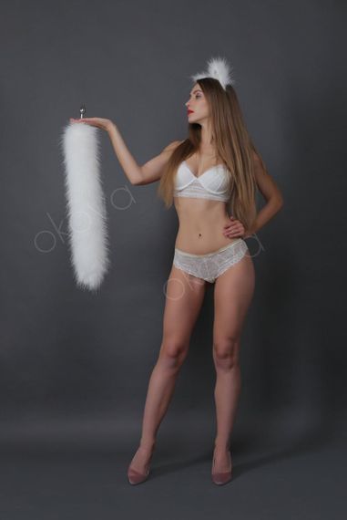 Анальний хутряний хвіст без пробки, Білий, OKOVA 60 см. Sex Aura | Зображення 3