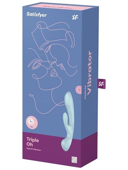Двосторонній вібратор-кролик Satisfyer Triple Oh Light Blue, 3 мотори, руків’я-масажер | Зображення 3