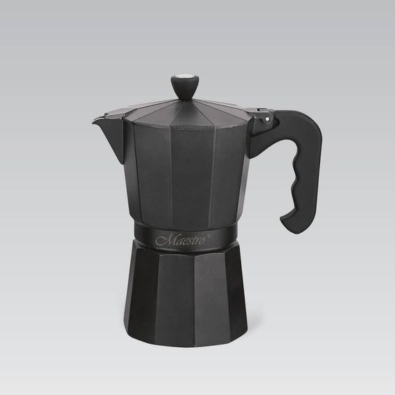 Кофеварка гейзерная алюминиевая Maestro MR-1666-9 BLACK, 450 мл (на 9 чашек), для дома и офиса