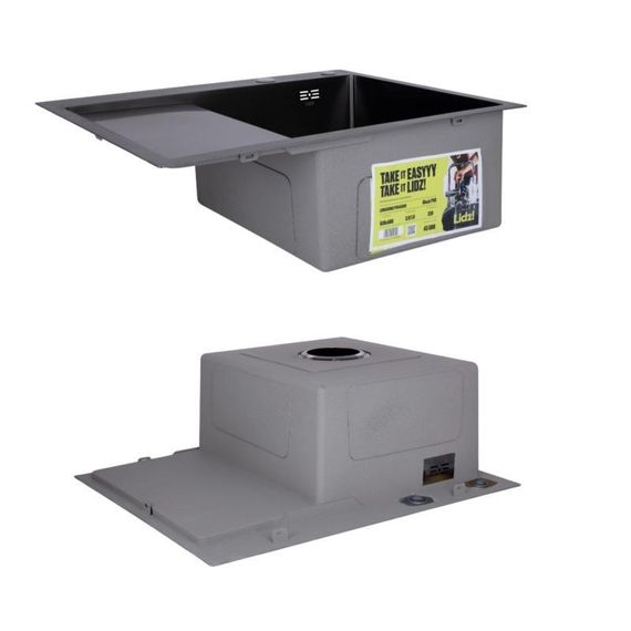 Комплект Lidz Handmade H6350BL Мийка для кухні інтегрована крило зліва BlackPVD у комплекті з дозатором + Lidz K01B Кошик | Зображення 3