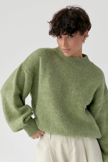 В'язана кофта з рукавами-ліхтариками - зелений цвет, ONE SIZE (є розміри)