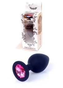 Анальна пробка Jewellery Black Silikon Plug Medium Pink Diamond