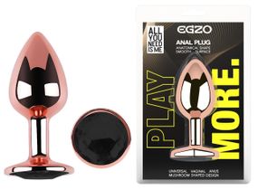 Анальна пробка з кристалом EGZO - Rose Gold Round Plug Black size M Sex Aura