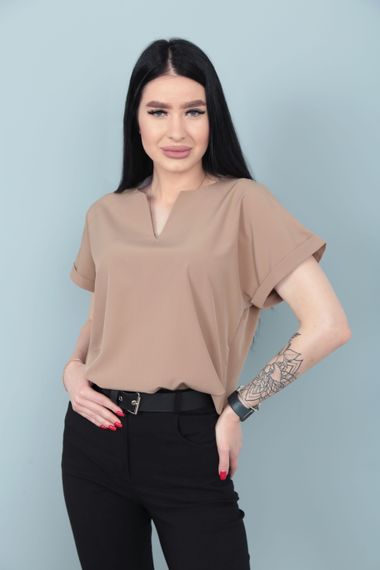 Женская летняя легкая блузка софт с коротким рукавом GF4713 цвет капучино, размер 42/44 | Зображення 2