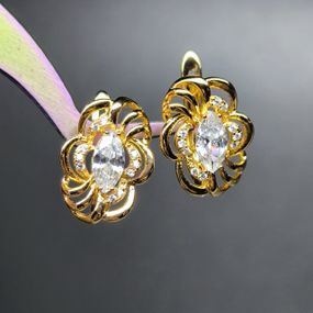 Сережки медицинское золото, розмір 16/12 мм, вага 3,3гр белые кристаллы