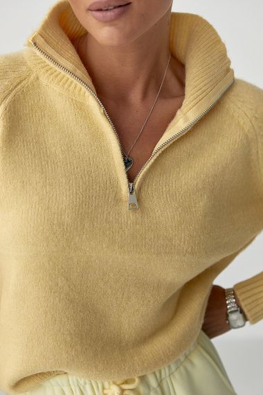 Жіночий светр на блискавці з широким коміром-поло - лимонний цвет, ONE SIZE (є розміри) | Зображення 3