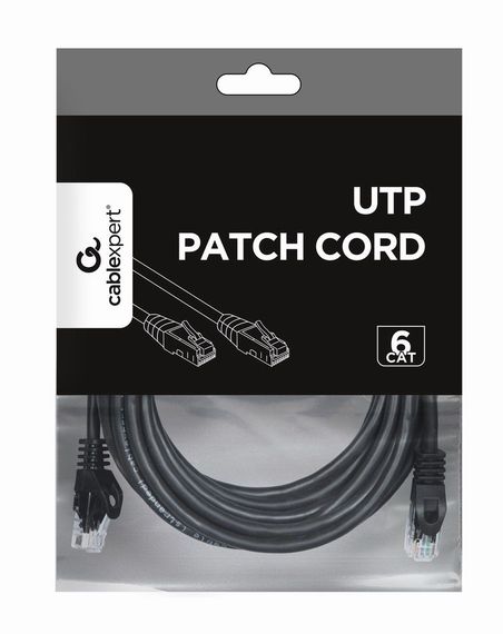 Патч корд Cablexpert PP6U-5M/BK, UTP, категорія. 6, литий,  50u" штекер із фіксатором, 5 м, чорний | Зображення 2