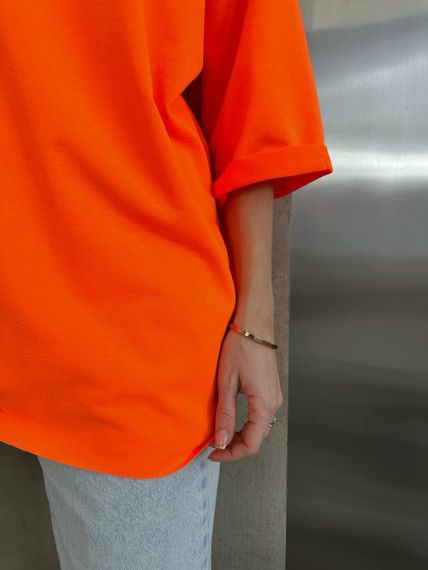 Женская яркая свободная футболка оверсайз SH268 цвет неоновый оранжевый, размер onesize 42/48 | Зображення 2