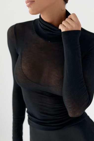 Напівпрозорий гольф у сітку - чорний цвет, S (є розміри) | Зображення 3