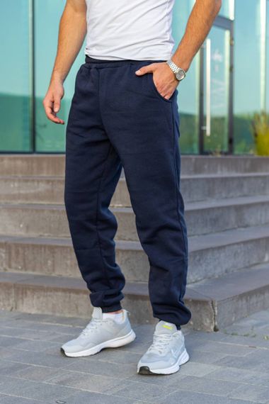 Мужские теплые спортивные штаны на флисе DU0211 цвет темно-синий, размер XL