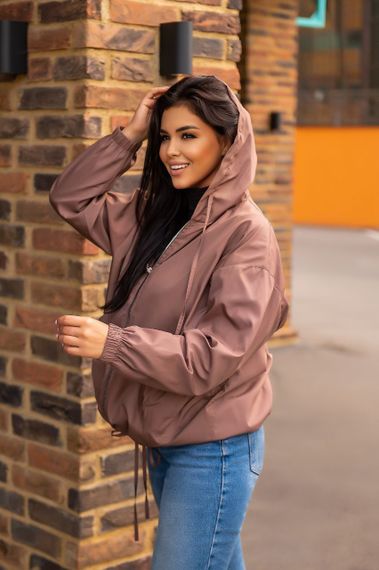 Женская свободная ветровка оверсайз с капюшоном FC1829 размер 50/54, цвет мокко | Зображення 2