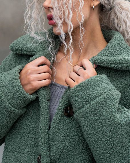 Женская короткая куртка мех Тедди, MN0002  цвет оливковый, размер S | Зображення 1