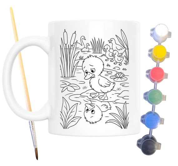 Набор для творчества кружка раскраска Гадкий утенок (по мотивам книги Ханса Кристиана Андерсена) 330 мл белая (КР0185) | Зображення 1