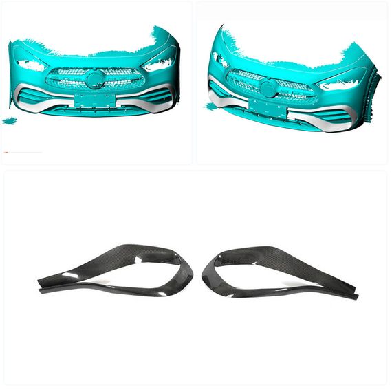 Накладки на передній бампер V2 (для AMG/AMG-Line, Карбон) для Mercedes GLA H247 2020- рр | Зображення 1