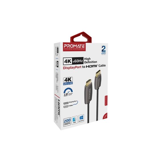 Кабель мультимедийный DisplayPort to HDMI prolink-dp200.black Promate (prolink-dp200.black) | Зображення 1