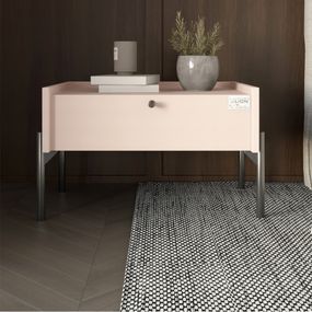 Тумба приліжкова LION Wood з однією шухлядою Рожевий (чорні ножки) (LION-041329)