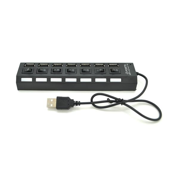 Хаб USB 2.0 7 портів з перемикачами на кожен порт, Black, 480Mbts High Speed