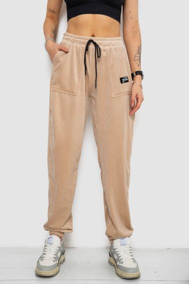 Спортивные штаны женские велюровые на флисе  -уценка, цвет бежевый, 238R58647-1-U-5
