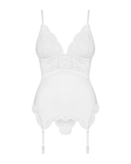 Сатиновий мереживний корсет Obsessive 810-COR-2 babydoll & thong S/M, білий, корсет, танга sexstyle | Зображення 4
