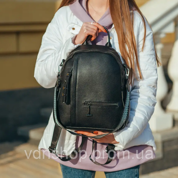 Женский кожаный рюкзак городской 23х32х13, сумка для города, путешествий и отдыха, черная | Зображення 4