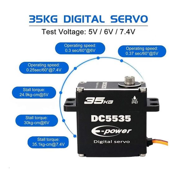 Сервопривід цифровий E-Power DC5535 360 градусів 35кг з металевими шестернями | Зображення 2