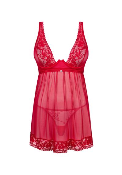 Еротичний червоний пенюар Lacelove babydoll i stringi M/L Sex Aura | Зображення 3